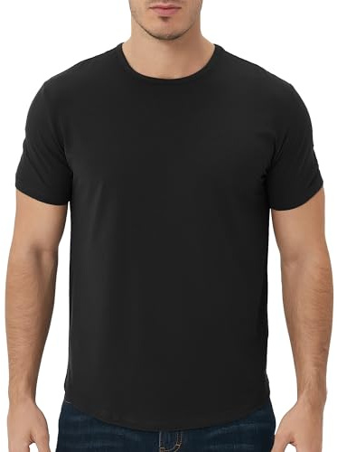 netdraw Men's Ultra-Soft Bamboo Viscose T-Shirt, Curved Hem Lightweight Cooling Cotton Blend Casual Tee, Black, Large