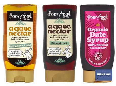 Natural Sweeteners Trio - Light & Mild Agave Nectar (250ml), Rich & Dark Agave Nectar (250ml) & Organic Date Syrup (340g) - Plant-Based Sugar Alternatives