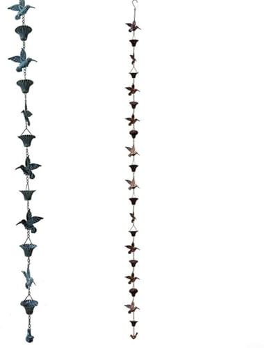 GLFLOW Metal Vintage Rain Chain Rain Chain Decorative Waterfall For Garden Outdoor Eaves Unique Drainage System Rustic Blue Brown Gutter Alternative(Blue)