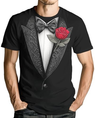 GHUALURU Tuxedo T-Shirt | Short Sleeve Funny Tux with Bowtie Tee Shirt for Men Women,Black3,S