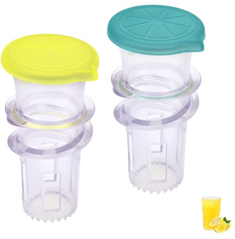 BOXOB 2pcs Mini Portable Lemon Juicer, Plastic Screw-Top Lemon Squeezer with Cap Compact Lime Citrus Orange Juice Extractor Manual Hand Juicer for Home Store Beverages and Cooking (Green and Yellow)