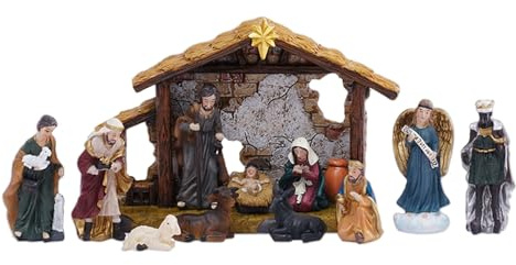 Hkfgdjdl Figura de belén de Navidad, resina estable, decoración coleccionable de la sagrada familia, figura de mesa de Navidad