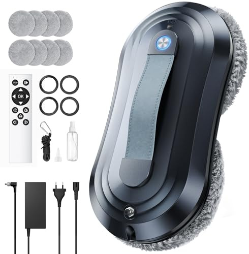 Yeerain Robot limpiador de ventanas con función de pulverización, 7000 Pa Turbo Boost, funcionamiento silencioso, 3 modos de limpieza, planificación inteligente, detección de bordes, incluye 10 paños