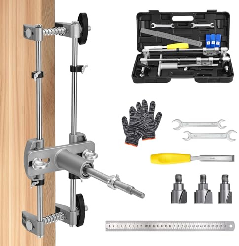 Door Lock Mortiser Kit, Lock Fitting Jig Maintenance Set, Door Lock Hole Opener Jig Suitable for 25-100mm Wood Doors with 3 Cutters (18/22mm/25mm), Wrenches, Case for Precise Lock and Keyhole Drilling