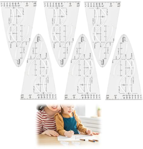 6 PCS Pochoirs Paraboliques Mathématiques, Règles Transparentes pour Tracer Paraboles, Sinus et Cosinus, Outil de Courbes pour Géométrie, Analyse et Dessin Technique