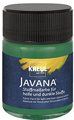 KREUL 91965 - Javana Stoffmalfarbe für helle und dunkle Stoffe, 50 ml Glas dunkelgrün, brillante Farbe auf Wasserbasis, pastoser Charakter, zum Stempeln und Schablonieren, nach Fixierung waschecht
