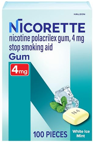 Nicorette 4 mg Nicotine Gum to Help Quit Smoking - White Ice Mint Flavored Stop Smoking Aid, 100 Count