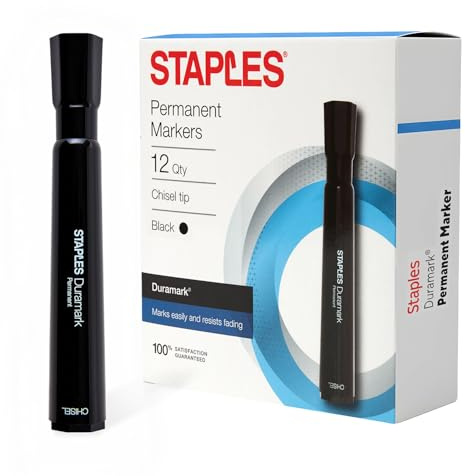 STAPLES Tank Permanent Markers, Chisel Tip, Black, 12 Pack – Duramark Bold Ink Markers for Labeling, Shipping & Industrial Use