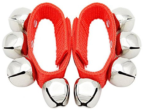 Cloches de bébé, 2pcs Nylon Métal Poignet Pied Cheville Bells Rattles Anneau Bracelet Jouet pour Enfants Enfants(red)