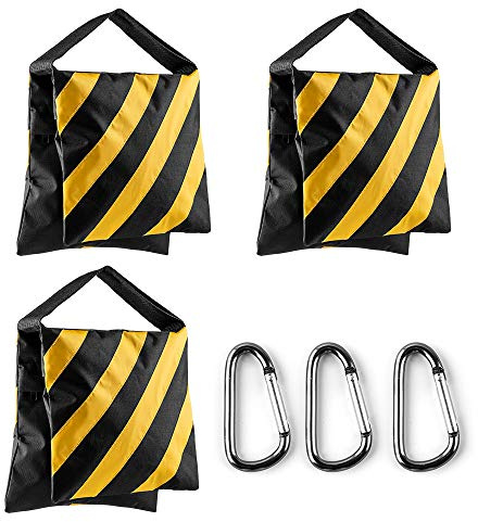Fotover Sand Bag Photography Studio Video Heavy Duty Sandbag Saddlebag for Photo Studio Light Stand Boom Arm Camera Tripod with Carabiner,3 Pack (Yellow)