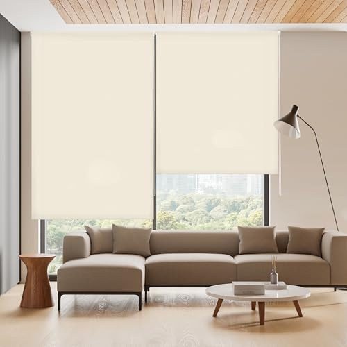 Blindecor Ara, Slät genomskinlig rullstång, Beige, 150 x 175 cm (bredd per höjd), Tygstorlek 147 x 170 cm, Fönsterhållare