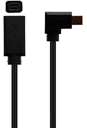 AWADUO 8K60hz Mini DisplayPort Buchse auf Mini DP Stecker Kabel, 90 Winkel rechts Mini Displayport 1,4 V auf Mini Displayport Conerter Adapter Verlängerungskabel für Laptop, Projekt (F auf M, rechts)