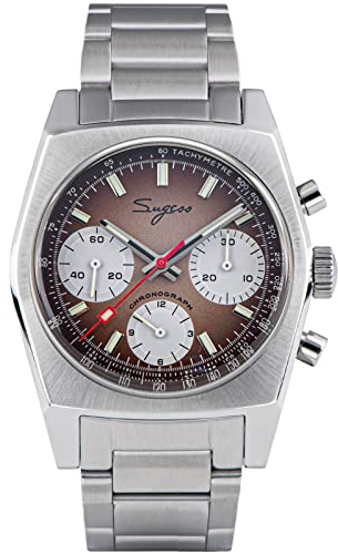 Sugess Chrono Heritage Herren-Armbanduhr mit braunem Panda-Zifferblatt, 316l Stahl, mechanisch, Möwe 1963, silber