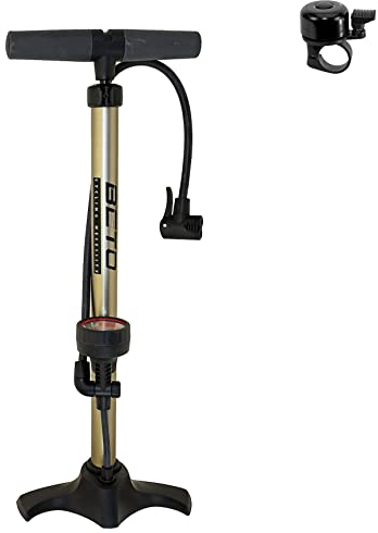 Beto Fahrrad Luftpumpe Standluftpumpe Aluminium braun 11 Bar inkl. Fahrradklingel