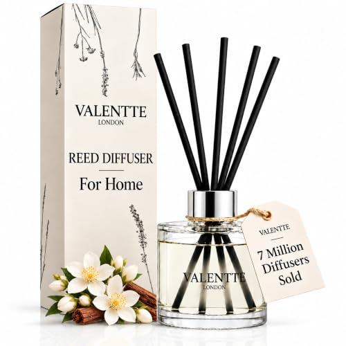 Valentte Reed Diffuser for Home- Jasmine & Rosewood Scented- 100 ml | Strong, long-lasting diffuser scent that fills the room, natural-oil based, keeps your home smelling fresh for weeks