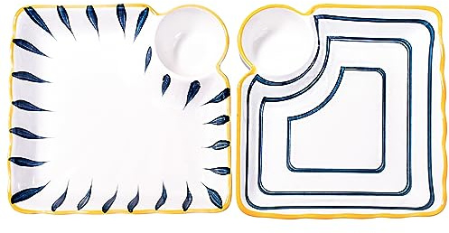 Cerficer Japanese Sushi Plate Set of 2 Porcelain Square Dumpling Dessert Plates with Vinegar Dish Serving Trays for Parties Microwave and Dishwasher Safe