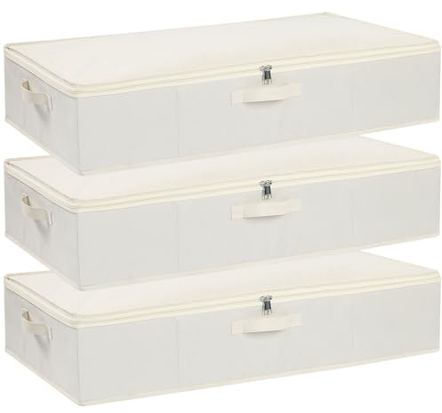 YheenLf 3 Pezzi Scatole Sottoletto, 80×40×15cm Contenitori per Armadio Salvaspazio, Organizzatore Scarpe, Contenitore Vestiti, per Trapunte, Coperte, Beige