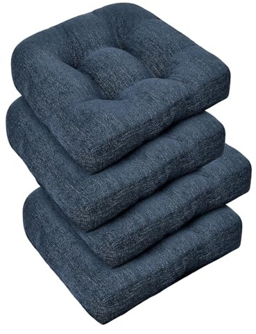 downluxe Chair Cushions for Dining Chairs 4 Pack, Tufted Indoor Chair Pads with Non-Slip Bottom, U-Shaped Kitchen Chair Cushions, 17x17x4, Navy