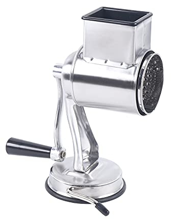 Grattugia a tamburo in acciaio inox, set di grattugia a tamburo girevole, per cucina e verdure, grattugia per formaggi con 5 diverse lame, in acciaio inox, argento