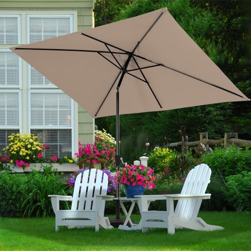 MEWAY Rectangular Patio Umbrella Outdoor Umbrella with Push Button Tilt and Crank Lift System, Market Umbrella 6 Sturdy Ribs UV Protection for Table, Deck, Pool, Backyard, Garden(6.5x10 ft, Beige)