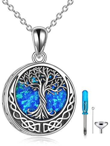 ONEFINITY Livets träd urna halsband för aska sterling silver keltiskt livsträd kremation smycken minne smycken aska för kvinnor män, Sterlingsilver, Ingen ädelsten