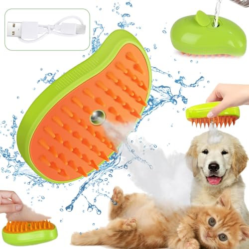 3-In-1 KatzenbüRste mit Dampf,Dampfbürste Katze Steamy Brush Katze Dampfbürste für Katzen mit Spray Katzenbürste mit Wasser Katzen Dampfbürste Pflegebürste für Katzen und Hunde zur Haarentfernung Grün