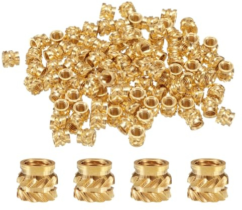 QUARKZMAN 100pz Inserti Filettati M2.5 Inserto in Ottone Termofissato M2.5x3.5mm, OD 4mm Dadi Zigrinati, Boccola Filettata Ottone per Stampa 3D Inserti Filettati Femmina Dadi