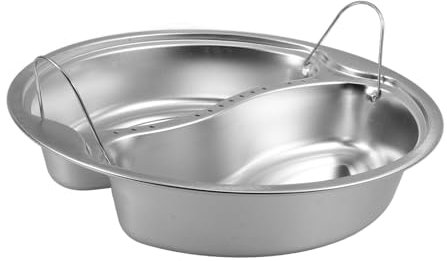 TOPBATHY Panier Vapeur Inox Moyen Perforé Double Compartiment Poignée Isolante Cuisson Légumes Et Raviolis Compatible Cuiseur Électrique 2 Sections Réutilisable Alimentaire Saine