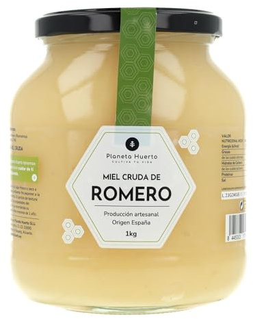 PLANETA HUERTO | Miel Cruda de Romero 1 kg Natural y Artesanal de Alta Pureza - Miel cruda Sin Filtrar ni Pasteurizar, Producción Española con Alta Concentración de Néctar de Romero