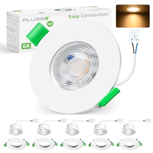 ALUSSO Downlight for Ceiling 230V Ultra Slim 5W IP44 68-75MM Cutout 6PCS | Ultra Slim Warm White 3000K LED Recessed Ceiling Lights, IP44 Round Bathroom Spotlights Non-Dimmable for Kitchen Living Room