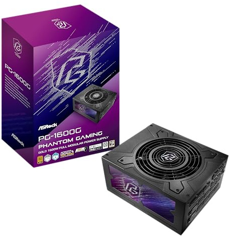ASRock PG 1600G ATX 3.1 1600W Power Supply PCle5.1 10 Years Warranty Fully Modular Japanese Capacitor Phantom Gaming PG-1600G 80 Plus Gold Cybenetics Platinum 12V-2x6 Cables
