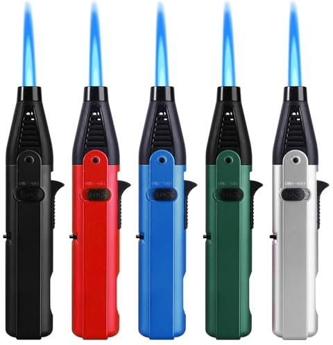 5 accendini a gas ricaricabili con accendino di sicurezza fino a 1300 °C, antivento, per cucina, campeggio, candele e camino