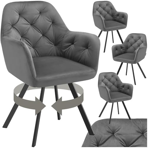 tectake® Lot de 4 Fauteuil pivotant rembourré, accoudoirs, Motif matelassé