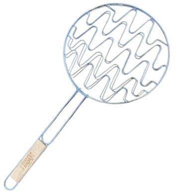 Double Grille Barbecue Ronde 30 cm en Acier Chromé avec Manche en Bois - Accessoire de Barbecue Pratique et Résistant