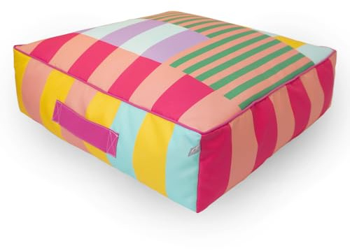 rucomfy Beanbags Large Square Floor Cushion - Indoor/Outdoor - Water-Resistant - Colourful Doodle Pattern - Comfy Garden & Patio Seat - (Block Print, 22 (H) x 68 (L) 68 (W) cm)