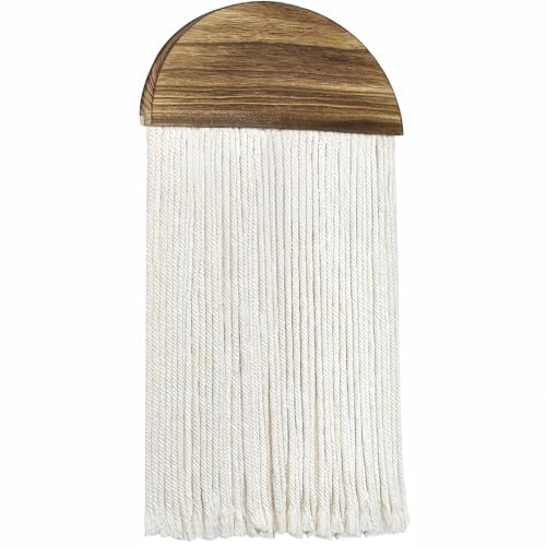 Sopicoz Decorative Wall Mounted Key Holder 3 Hooks, Semi-Circle Wood Panel with Cotton Rope Fringe, Boho Home Decor, Key Storage Rack for Sunglasses Umbrella Coat, Retro Key Holder for Hallway Foyer