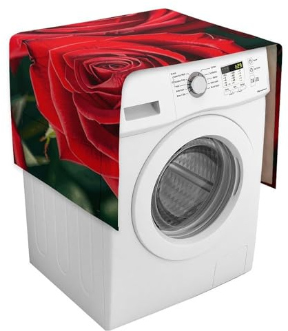 Copertura per lavatrice con molte rose rosse, con tasche, antipolvere per lavatrice e asciugatrice, copertura antipolvere per frigorifero e elettrodomestici da cucina