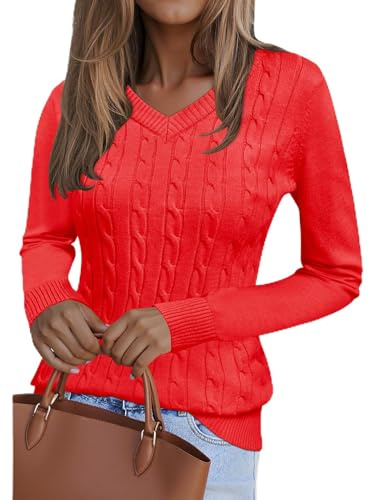 Kistore Jumpers for Women UK V Neck Pullover Lapel Knit Sweatershirt Red S
