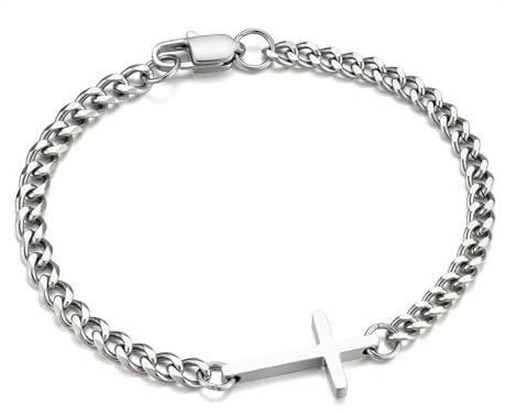 Pulseras TINGN para Hombre 316L Pulsera de Acero Inoxidable para Hombres Cubana Figaro Caja Tanque Cadena Cruz Pulsera de Regalo para Hombre Padre Novio Hermano, 7.5 inch(19 cm), Metal