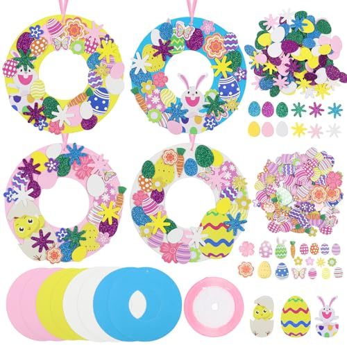 8 Piezas Manualidades de Pascua, Kit de Coronas de Pascua, Huevos de Pascua para Decorar, Decoraciones de Primavera Hechas a Mano, Decoracion Casa Pared Ventana, Regalo Personalizado