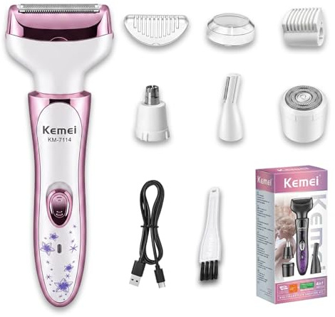 KEMEI Afeitadora Eléctrica Mujer 4 en 1, Depiladora Facial y Corporal