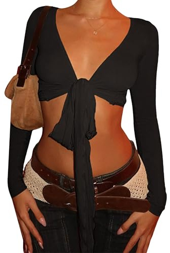 Women Tie Front Pilates Wrap Top Yoga Pilates Ballet Workout Crop Shrugs | Tie front bolero shrug, solid color, v-neck, buttery-soft feel, shape-retaining fabric, fade-resistant & shrink-resistant