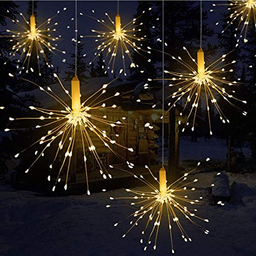 Qtiwe - Catena luminosa a LED, con telecomando, per esterni, funzionamento a batteria, luce bianca calda, per Natale, fuochi d’artificio che esplodono, 120 Lichter