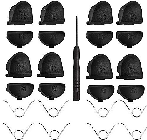 4 Pack Bouton Manette PS4 Pièces de Rechange L1 L2 R1 R2 Trigger Ressorts Boutons pour JDS-030 PlayStation 4 PS4 Controller Avec Tournevis,ADAPTÉ pour JDM-001, -011, -020, -021(Noir)