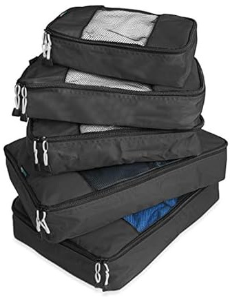 TravelWise 5 Piece Packing Cube Set, Durable Lightweight Luggage Organizer System with Small, Medium and Large Cubes for Travel, Weekender and Carry On Use, Black