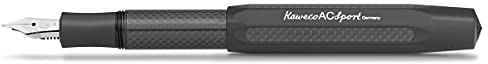Kaweco AC SPORT Füllhalter Black I Premium Füllfederhalter aus Aluminium und Carbon für Tintenpatronen mit hochwertiger Stahlfeder I Füller 13 cm in Schwarz I Federbreite: BB (Extra Breit)