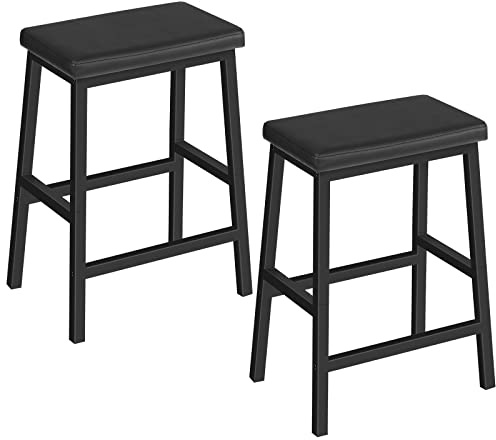 HOOBRO Bar Stools, Set of 2 Bar Chairs, Counter Height Bar Stools, 24 Inch Barstools for Kitchen Counter, PU Upholstered Kitchen Stools, for Kitchen, Bar, Dining Room, Black BB01MD01