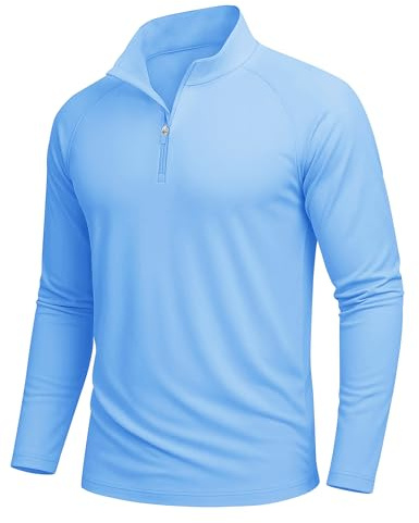 MAGCOMSEN T-Shirt Sport Manches Longues Homme Anti UV Respirant SÉCHAGE Rapide pour Le Gym ET LA Course À Pied Bleu,XL