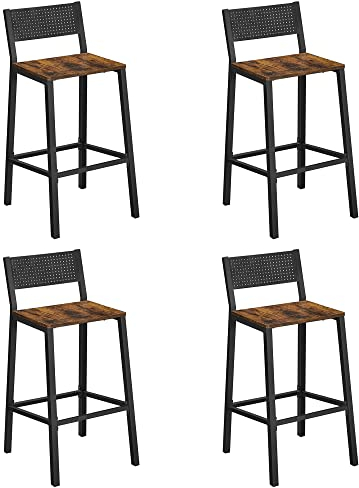 VASAGLE Barhocker, 4er Set, Barstuhl, Küchenstuhl, für Küche, Wohnzimmer, Esszimmer, Industrie-Design, vintagebraun-schwarz LBC270B01