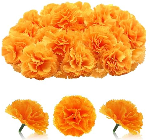 GEFIRE Faux nejlika blommor-huvuden 30 stycken torkade blommor dekoration konstgjorda blommor silkesmaterial orange långvarig skönhet och enkel skötsel bra för festdekoration hem bröllopsdekoration